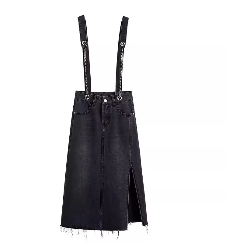 Large Size Women's 2XL-6XL Sweet Elegant Loose Split Denim Strap Dress Summer High Waist New A-line Fashion Versatile Dresses