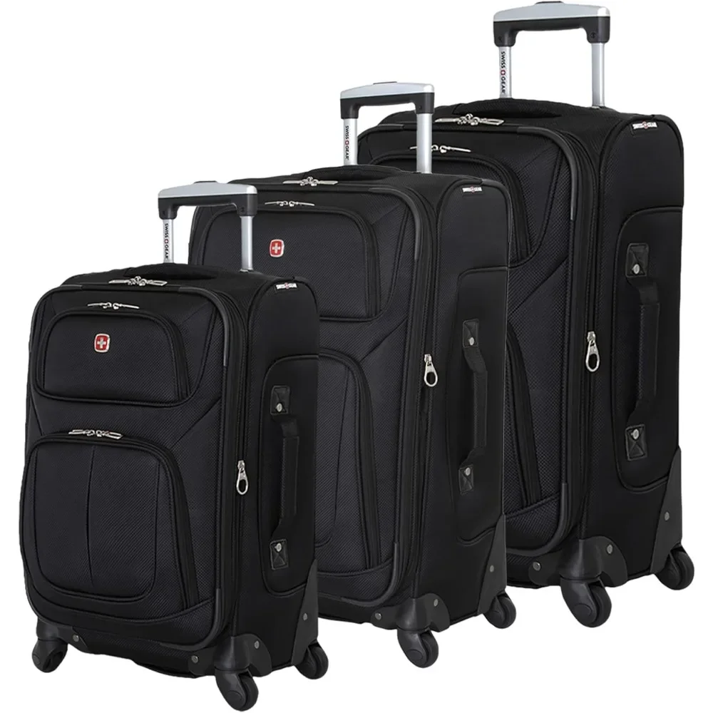 Softside Expandable Luggage, Reinforced handles of the luggage makes for lifting and carrying, Black, 3-Piece Set (21/25/29)