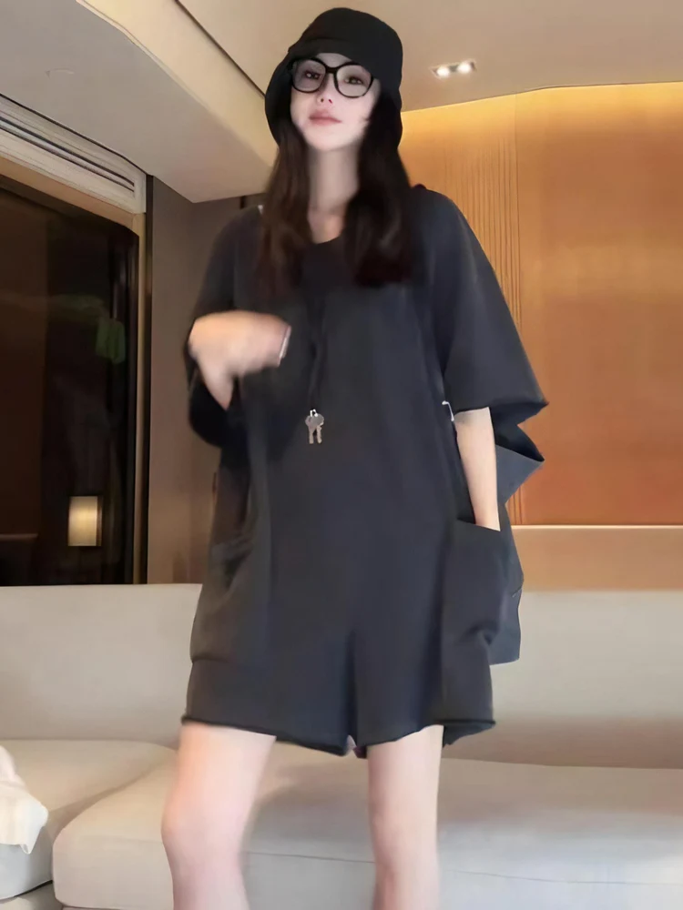 Retro kombinezon z szerokimi nogawkami damski letni nowy luźny wyszczuplający z wysokim stanem spodnie ort do pracy wygodny materiał