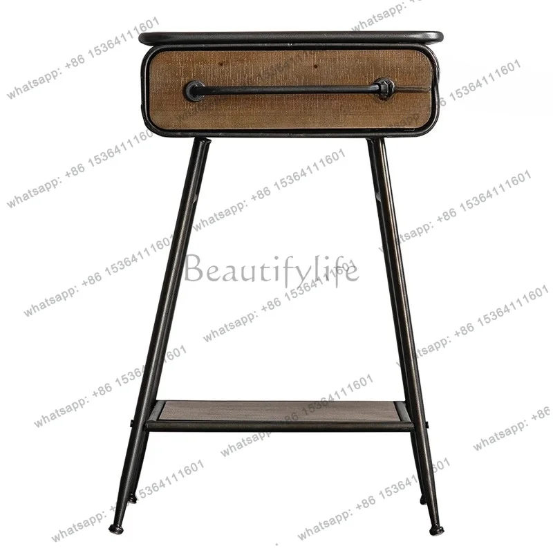 zj.Industrial style retro sofa corner few American living room old art side cabinet wrought iron corner cabinet case few