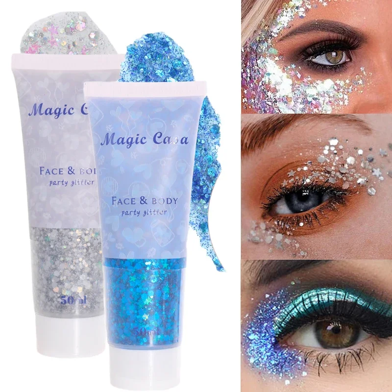 Makeup Glitter Gel 6 Colors Festival Face Body Sequins Gel Colorful Cream Lip Eye Fairy Powder Dazzling Polarizing Stage Makeup