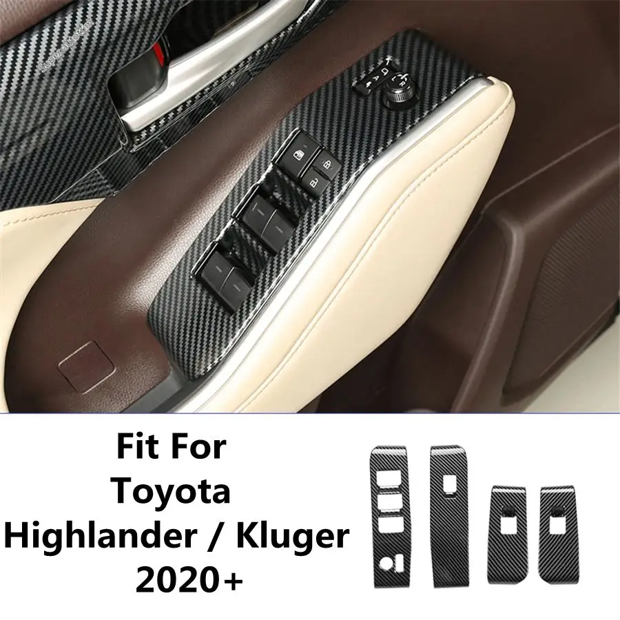 

Car Door Armrest Window Glass Lift Switch Panel Cover Trim For Toyota Highlander / Kluger 2020 - 2024 Carbon Fiber Accessories