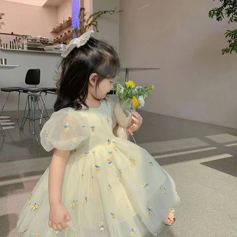 Vestido de princesa con estampado para niños, ropa elegante y a la moda, estilo coreano Vintage, con bordado Kawaii, 2023