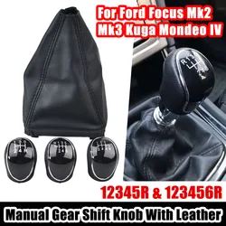Car Gear Shift Knob + PU Leather case for Ford S-Max C-Max Kuga Galaxy Mondeo 4 Mk4 Transit Tourneo Connect Focus 5/6 Speed