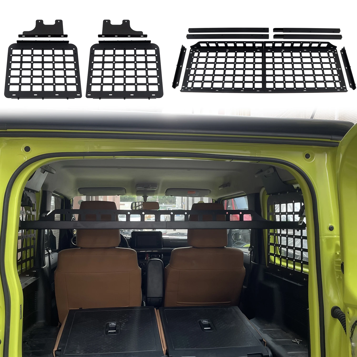 

for Suzuki Jimny 2019-2022 Interior Window Modular Storage Panel Pair and Center Shelf Tray Aluminum Alloy Iron