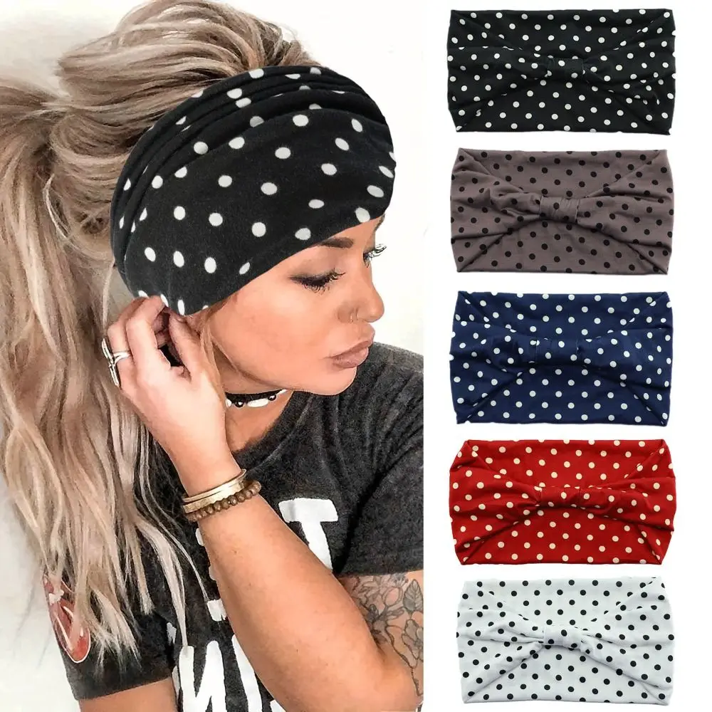 New Wide Headband Pot Dot African Pattern Sports Headband Non Slip Cotton Stretch Sweatband for Daily Cosmetic