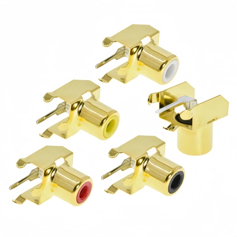 10PCS AV Socket 4Pin RCA Single-hole PCB Soldering Audio Video Female Connector Gold-plated Nickel-plated