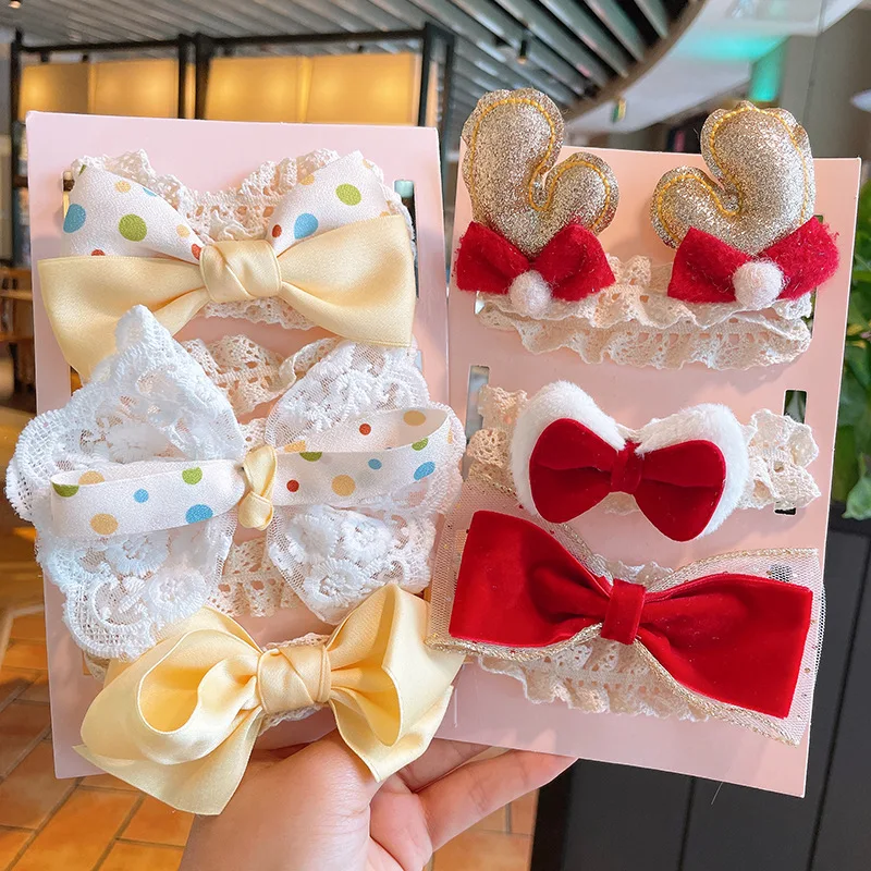 Cute Bow Crown Baby Hairband Set Red Princess Girl Hundred Day Photography Prop Lace Floral Kids Hair Accessories Sweet Headwear
