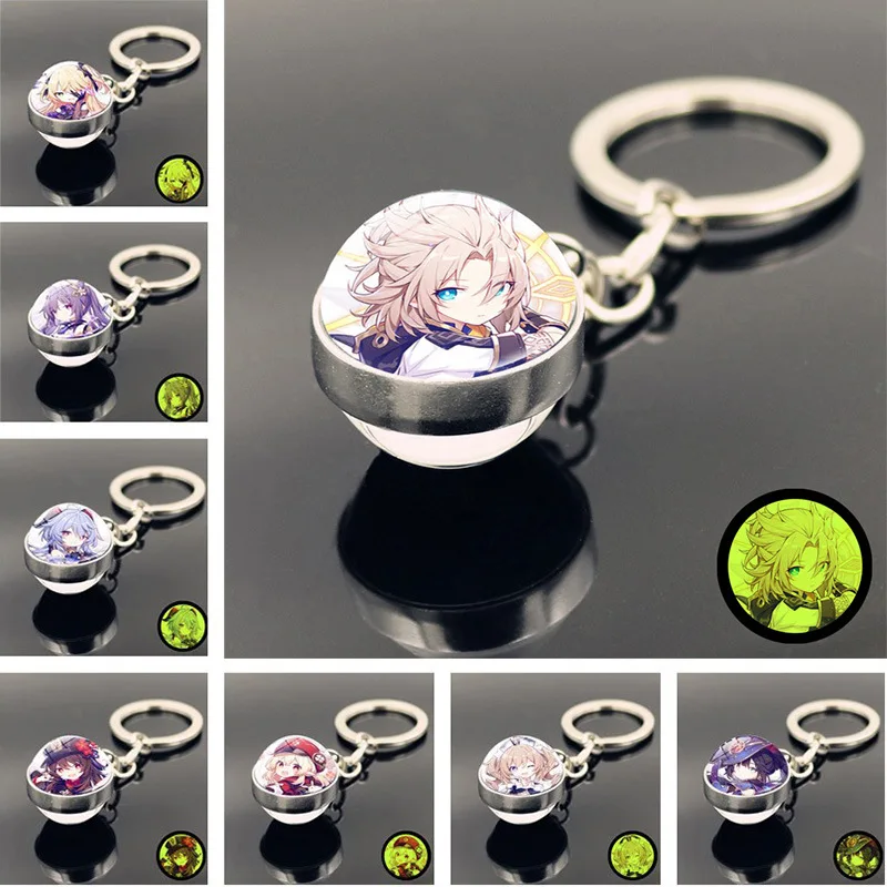 Impact Luminous Key Chain Pendant Anime Ganyu Venti Klee Albedo Xiao Hutao Keqing Mona Glass Ball Key Chain Pendant