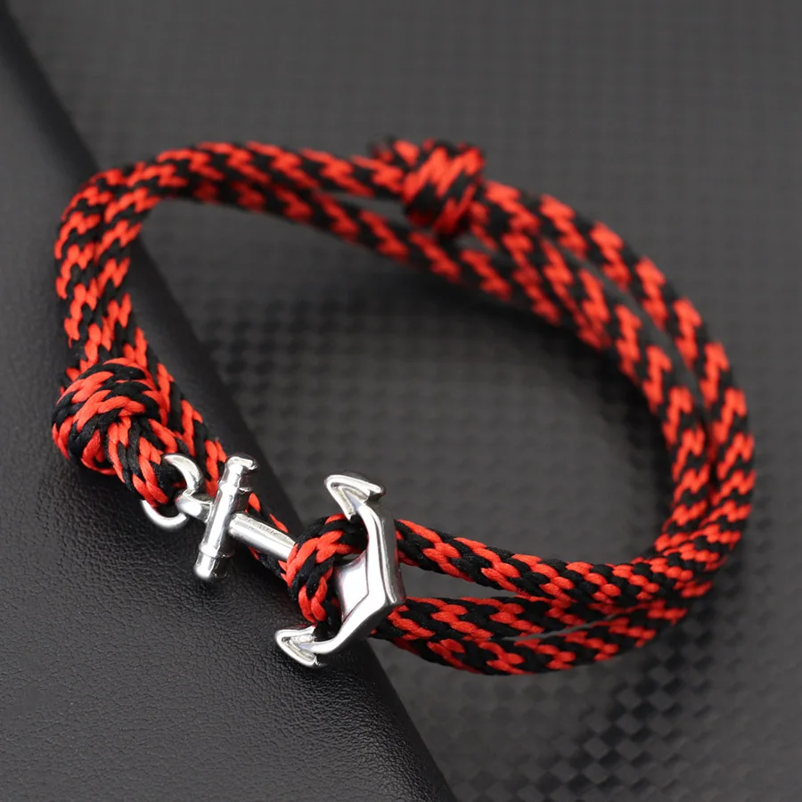 Marine Style Anchor Bracelet Men Unfading Double Layer Sliding Adjustable Wrap Braslet Beach Nautical Surfing Cycling Pulseria