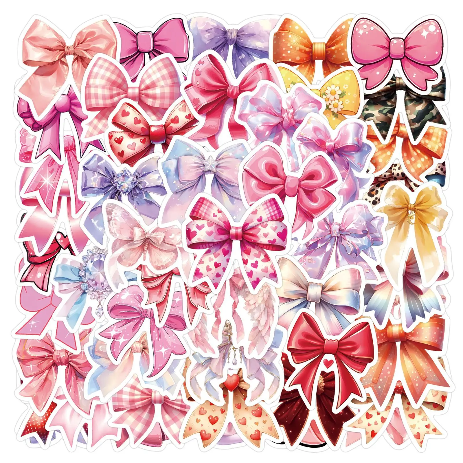 

60PCS Cute Bow Fresh Girl Heart Pink Graffiti Decoration Mobile Phone Skateboard Refrigerator iPad Waterproof Stickers Kids Toy