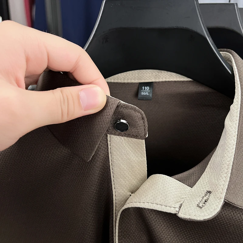 Hochwertiges Herren-Polohemd mit Originaldruck, Herbst-Trend, einfarbig, Revers, Langarm-T-Shirt, Business-Casual-Herrenbekleidung – Detail 16
