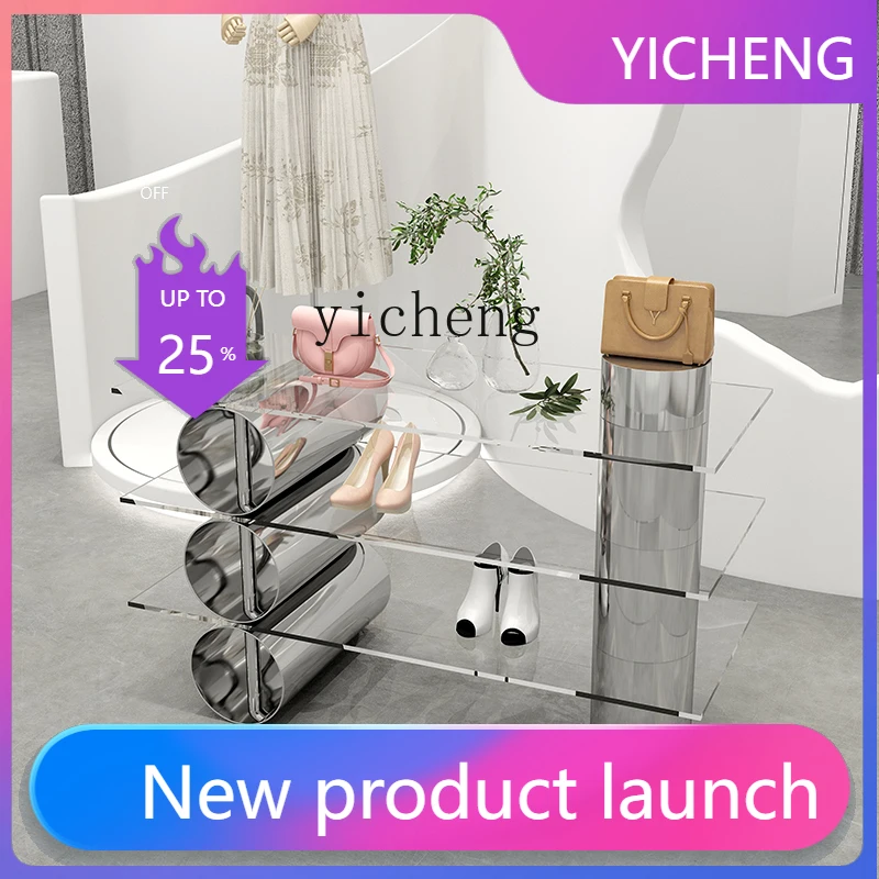 LYY Clothing Store Display Rack Stainless Steel Acrylic Display Table Simple Creative Center Island Shoe Bag Flow Display