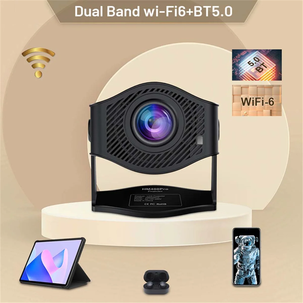 

Проектор AB01 PRO 4K Android 11, 200 ANSI, Wi-Fi6 BT5.0, 1280x720P для домашнего кинотеатра и наружного использования, вилка США