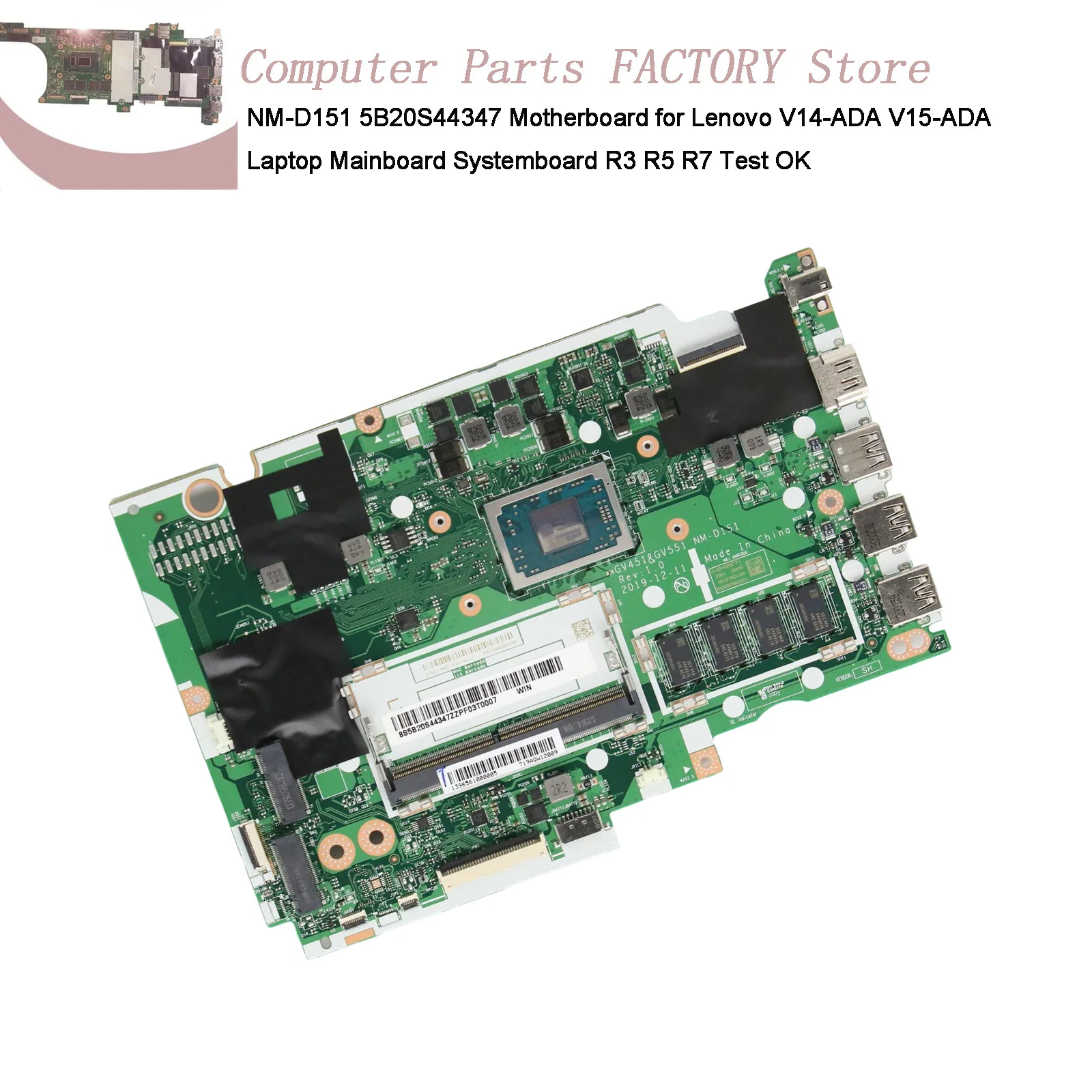NM-D151 5B20S44347 Motherboard for Lenovo V14-ADA V15-ADA Laptop Mainboard Systemboard R3 R5 R7 Test OK