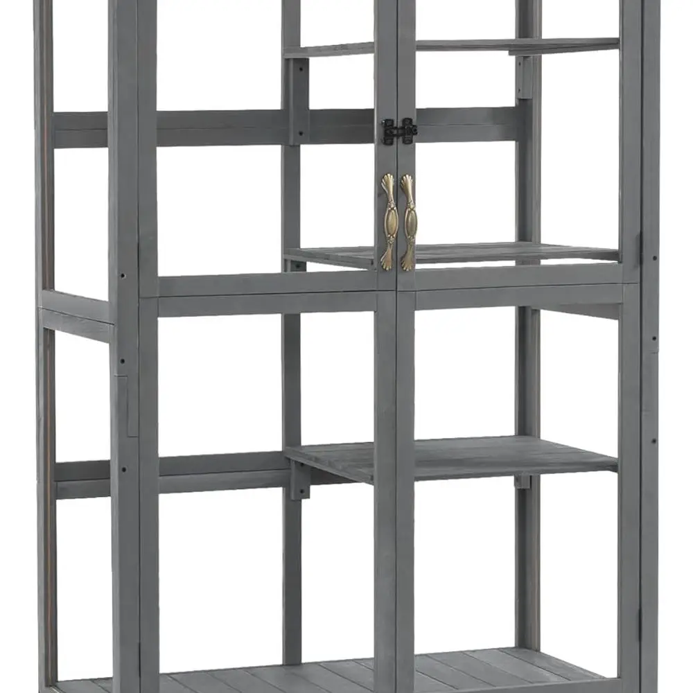 

Outdoor Indoor Tall Wooden Cold Frame Greenhouse with 3-Tier Drawer and Polycarbonate Panels, Dark Grey, Model 0864