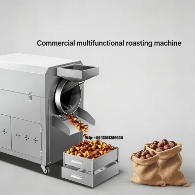 Industrial continuous automatic nut roaster for sunflower seeds, chickpeas, pistachios, hazelnuts, cashews, almonds, peanuts
