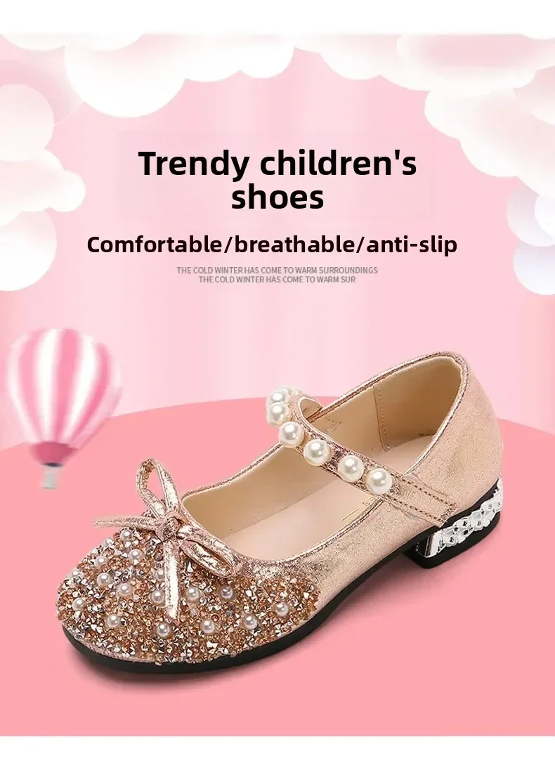 2026 Neue Sommer-Mädchenschuhe Perlenbesetzte Ballerinas Prinzessinnen-Schuhe Baby-Tanzschuhe Kinder-Sandalen Hochzeitsschuhe Gold – Detail 2