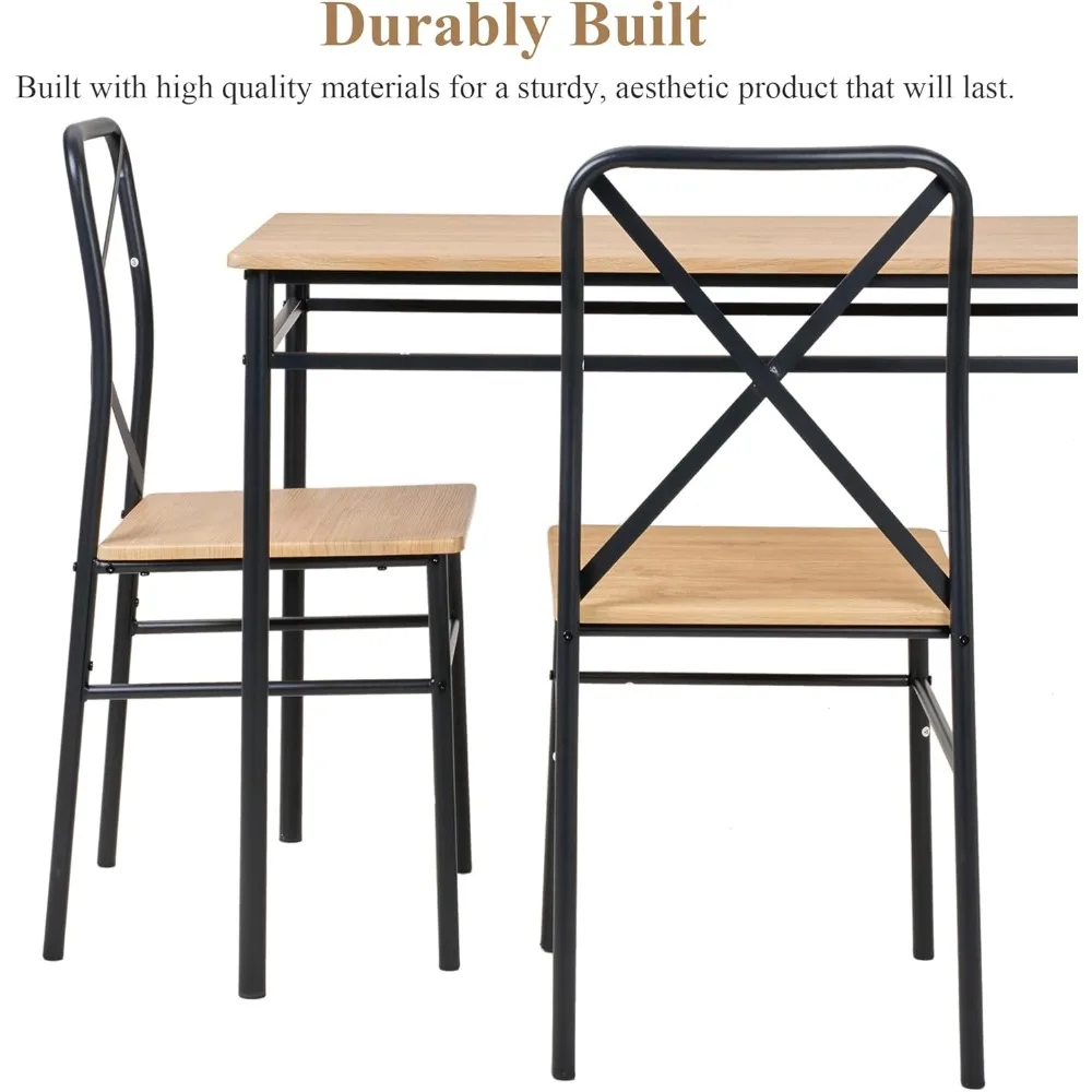 طقم طعام مكون من 5 قطع مع طاولة خشبية وإطار معدني، مناسب للمساحات الصغيرة