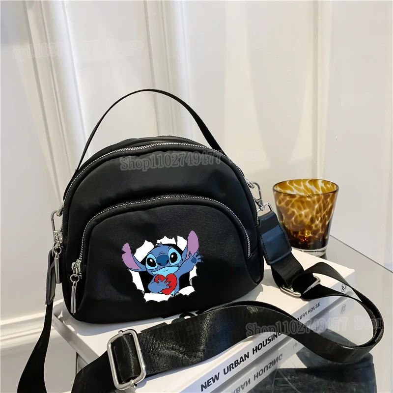 Anime Disney Stitch Crossbody Bag Women's Fashion Shoulder Bags Cartoon Cute Double layer Zipper Large Capacity Storage Handbag