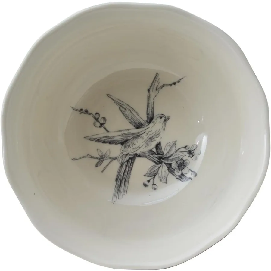 مجموعة أواني طعام من البورسلين باللون الأزرق الداكن مكونة من 16 قطعة من ألياف ألواح مكونة من 4 أطباق ومجموعة أكواب بتصميم الطيور والزهور للاستخدام اليومي #3