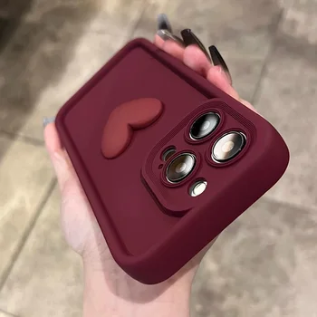 버건디 러브 액체 실리콘 케이스, 아이폰 16, 15, 14, 13, 12, 11 프로 맥스 플러스 x, xs, xr 카메라 보호 소프트 백 커버, 커피, 신제품