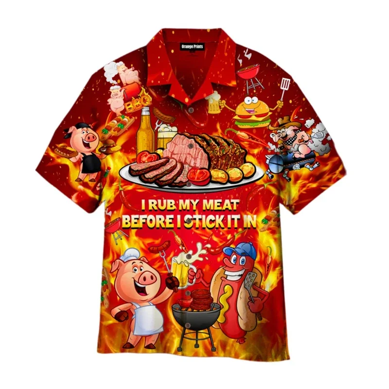 

2025 Fastfood - Camisa hawaiana de manga corta para hombre, con botones, hamburguesa, hotdog, camisas hawaianas para hombres