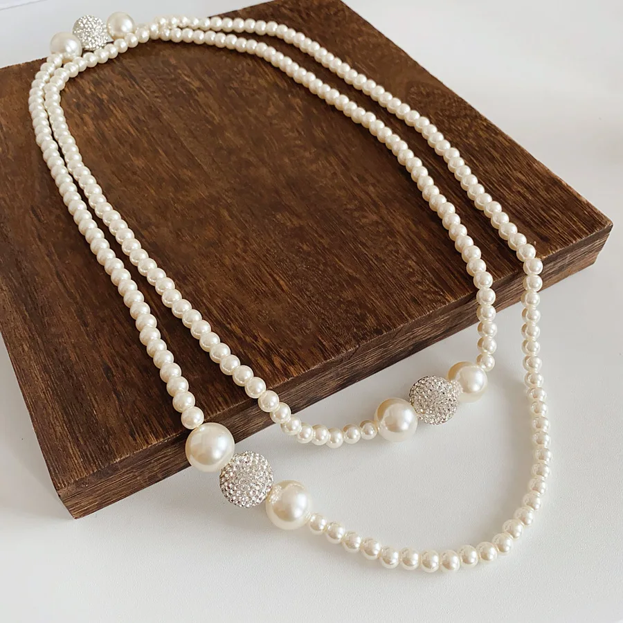 

Minimalist Diamond Embedded Pearl Necklace – Multi-Layered Design Fashion Jewelry for Women Daily Use