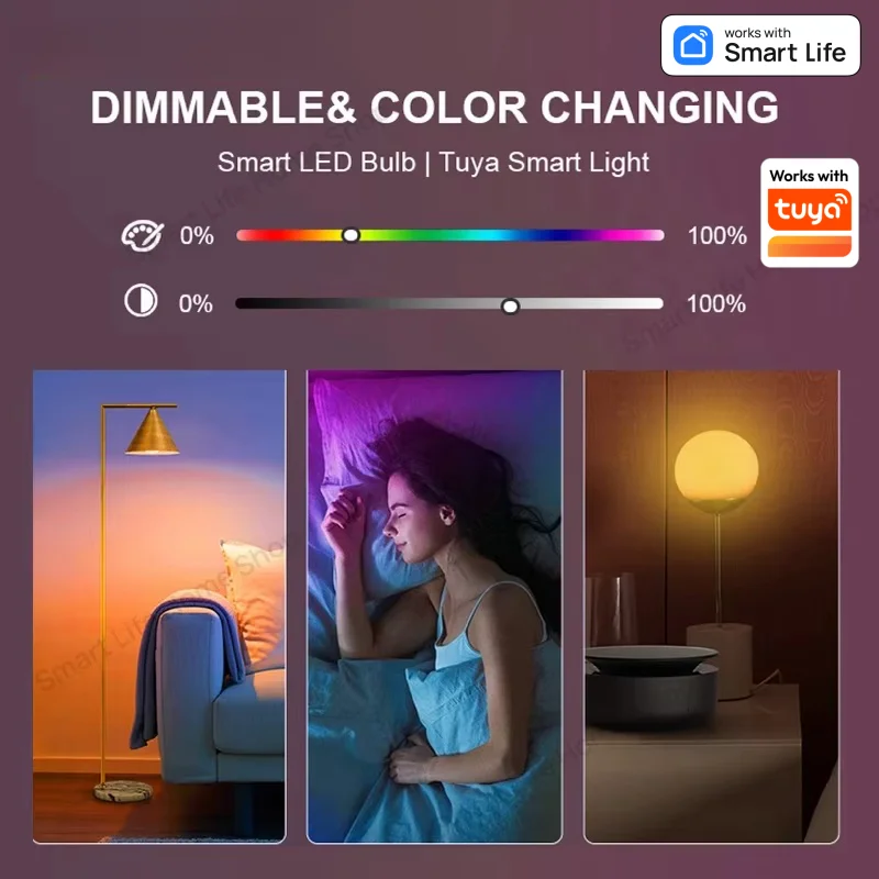 Corunsmar Tuya Bluetooth Smart Light Bulbs A19 E26/27 RGBCW Dimmable Light LED Lamp Smart Life Voice Work with Alexa Google Home