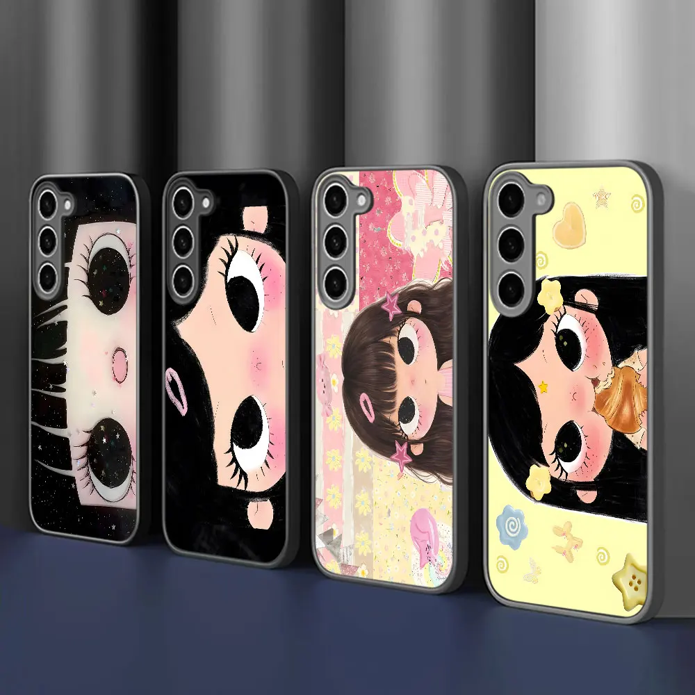 Matte Frosted Case for Samsung Galaxy A55 A16 A15 A17 A54 A21s A51 A31 A36 A52 A14 A23 Phone Cover Cute Girl Pupil Anime Face