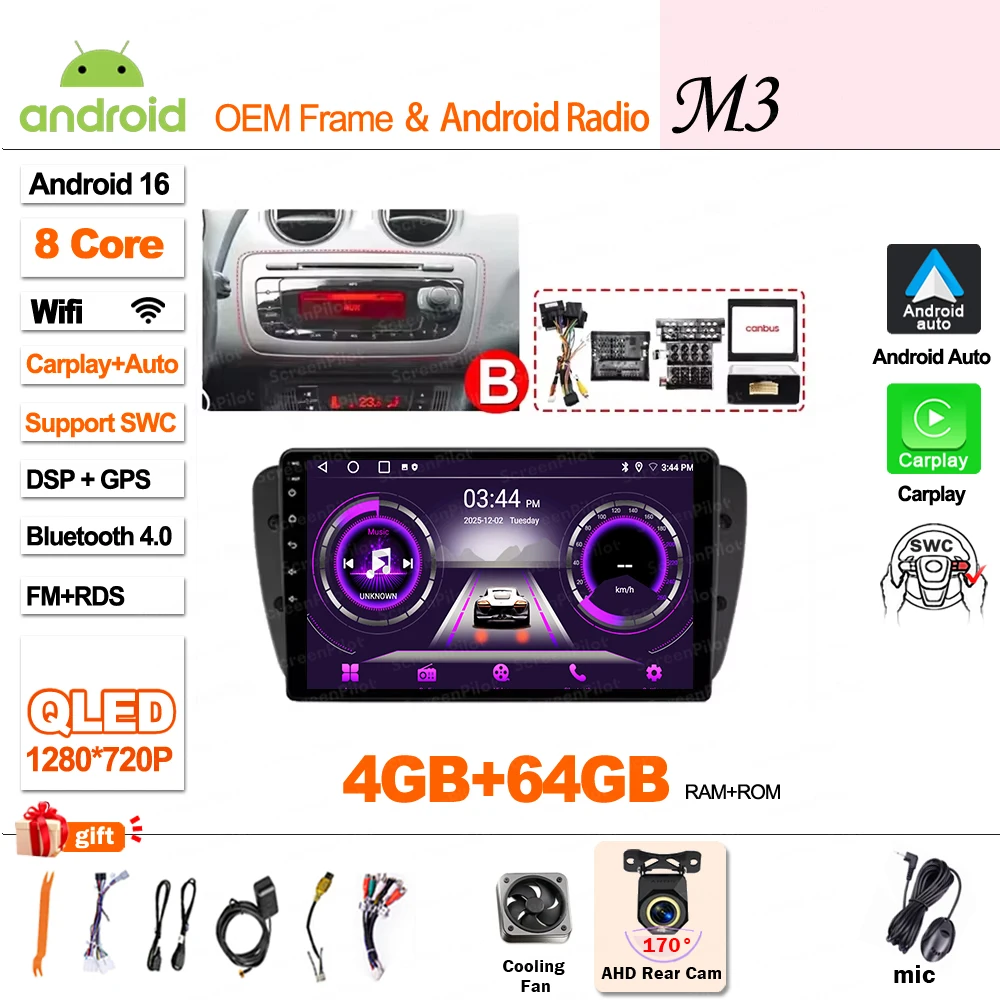 Android 16 For SEAT Ibiza 6J IV 4 2008 - 2015 Multimedia Video Player Car Radio Player Auto Stereo CarPlay Mirror Link DVD QLED image 3
