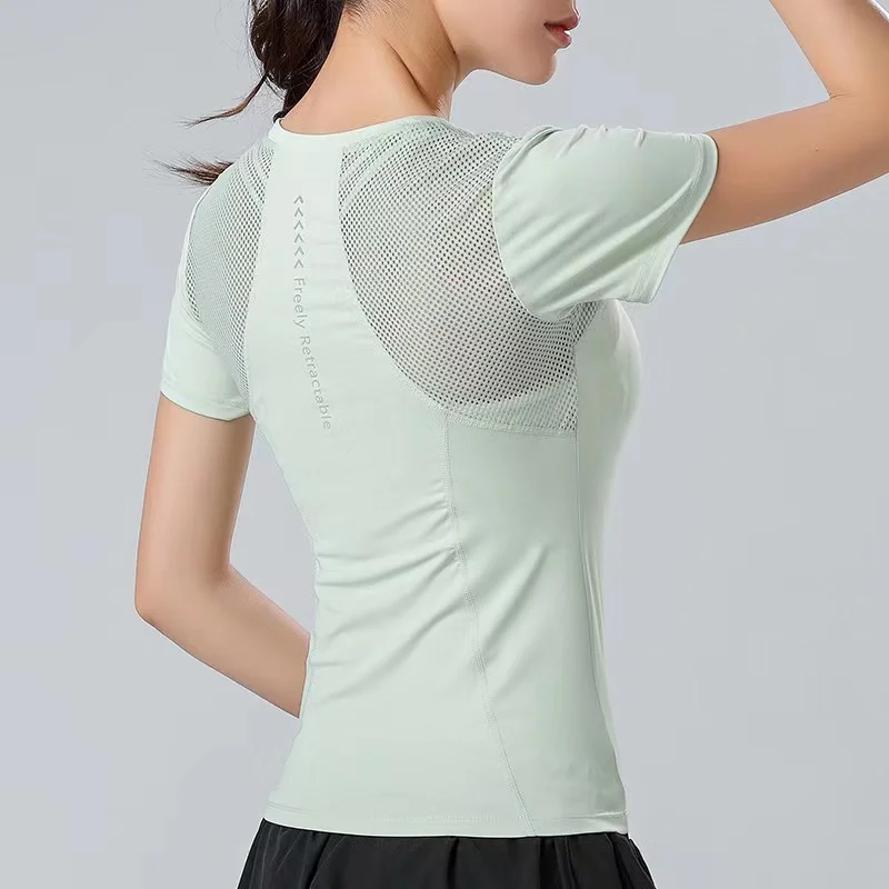 

Ladies Fitness Running Quick-drying Breathable T Shirt Short Sleeve Quick Drying Solid Color Running Blouses Outdoor Suit