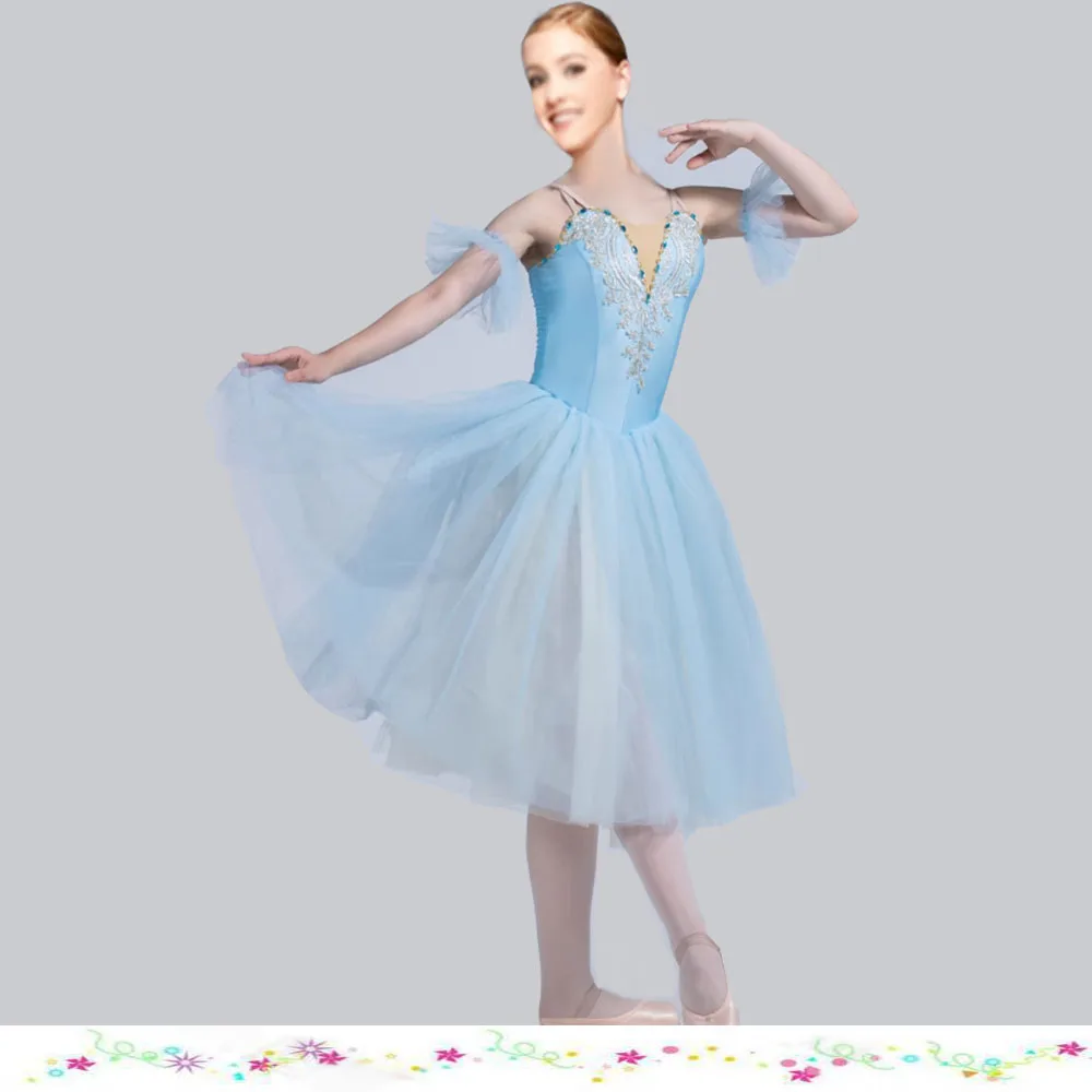 Vestido Giselle para bailarina, vestidos longos românticos, alças de ombro, céu azul, rosa, branco, azul, trajes de balé, menina