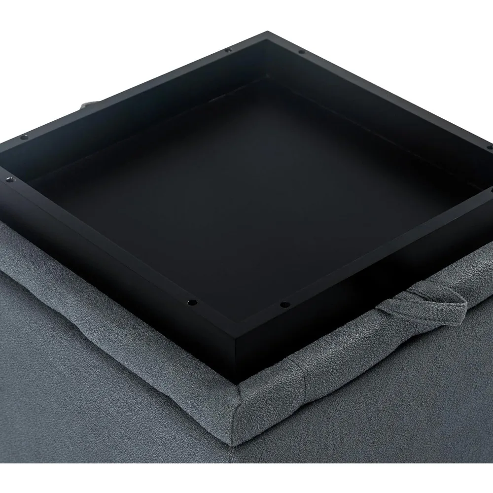 مسند تخزين مربع رمادي مقاس 18 بوصة من Adeco مع صينية، وطاولة قهوة عثمانية صغيرة مكعبة تتميز بأظافر باريس المزخرفة، مثالية لـ #6