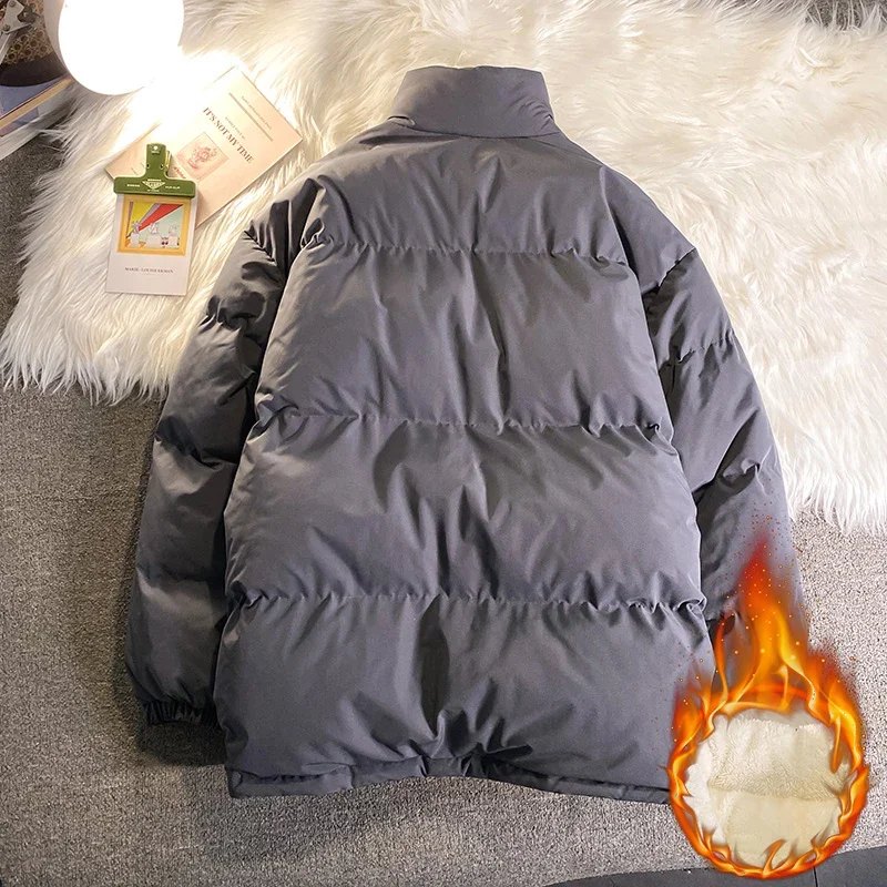 เสื้อแจ็คเก็ตพัฟเฟอร์บุขนแกะหนานุ่มสำหรับฤดูหนาว ผู้ชาย เสื้อพาร์กาแบบหนา สไตล์ลำลอง เสื้อแจ็คเก็ตบุใยสังเคราะห์แบบมีซิป แขนยาว สำหรับกิจกรรมกลางแจ้ง เสื้อโค้ทคู่รัก