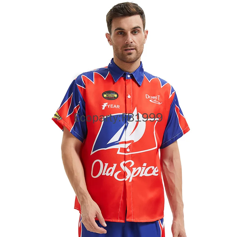 New Talladega Nights Ricky Bobby Racing Uniform Cosplay Red Cal Naughton Jr. Wonder Bread Racing Suit Halloween Costume for Men