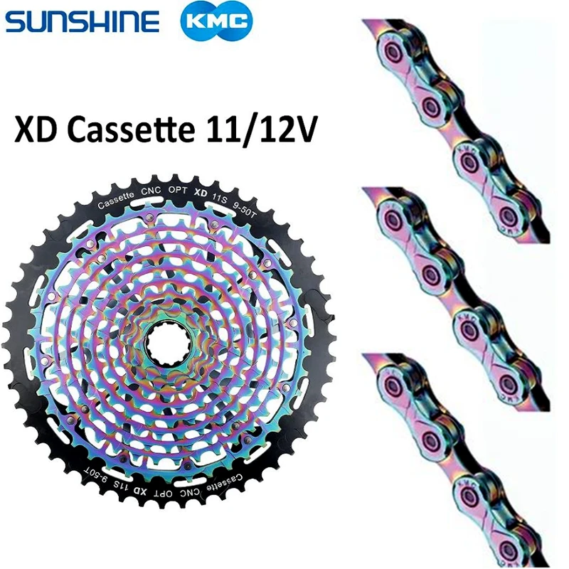 KMC X11 X12 Chain Sunshine Bicycle Cassette XD Version 11V MTB K7 9-50T Mountain Bike 12S Sprocket SRAM Rainbow Free Wheel