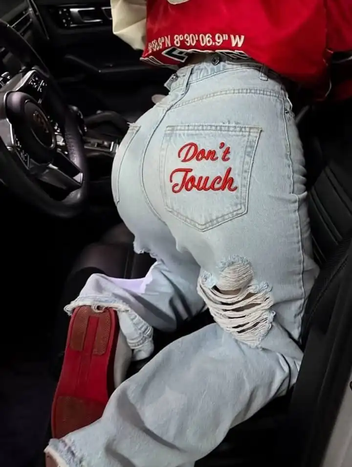 

Y2k Red Embroidery Letter Ripped Jeans Women Hip Hop Wide Leg Denim Pants Baggy Slouchy Jeans Casual Fashion Gothic Streetwear