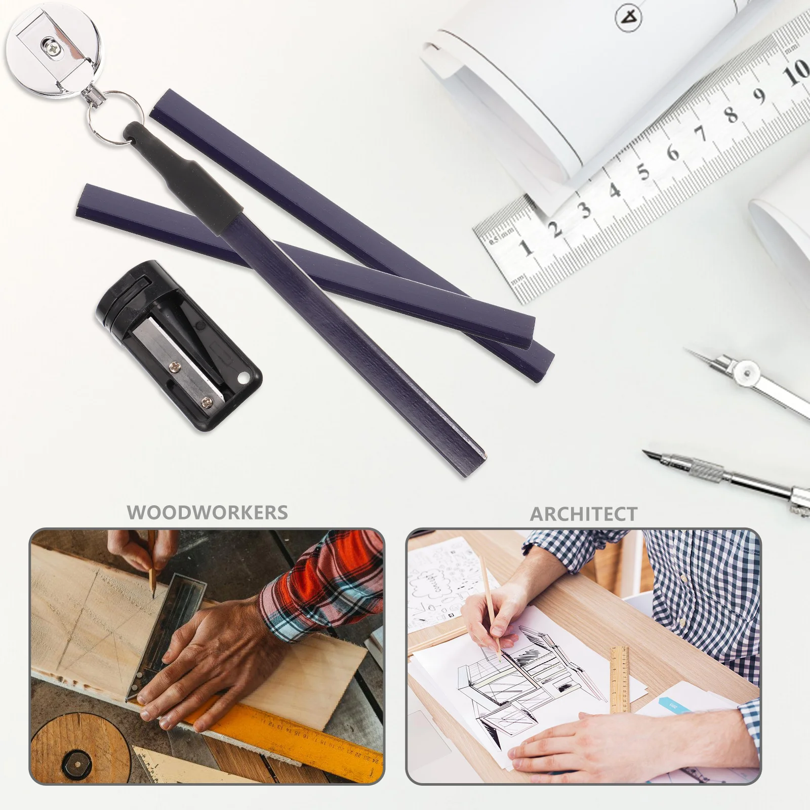 

1 set Woodworking Pencil Set Sharpener Carpenter Pencils Engineering Holder Retractable R om Colors Marking Tools Durable