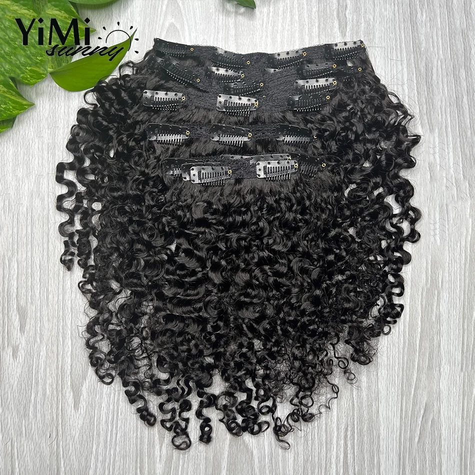 3C 4C Clip In Human Hair Extensions Birma Curly 7PC Clips Ins Extension Mongolian Full Head For Women Add Volume Yimisunny