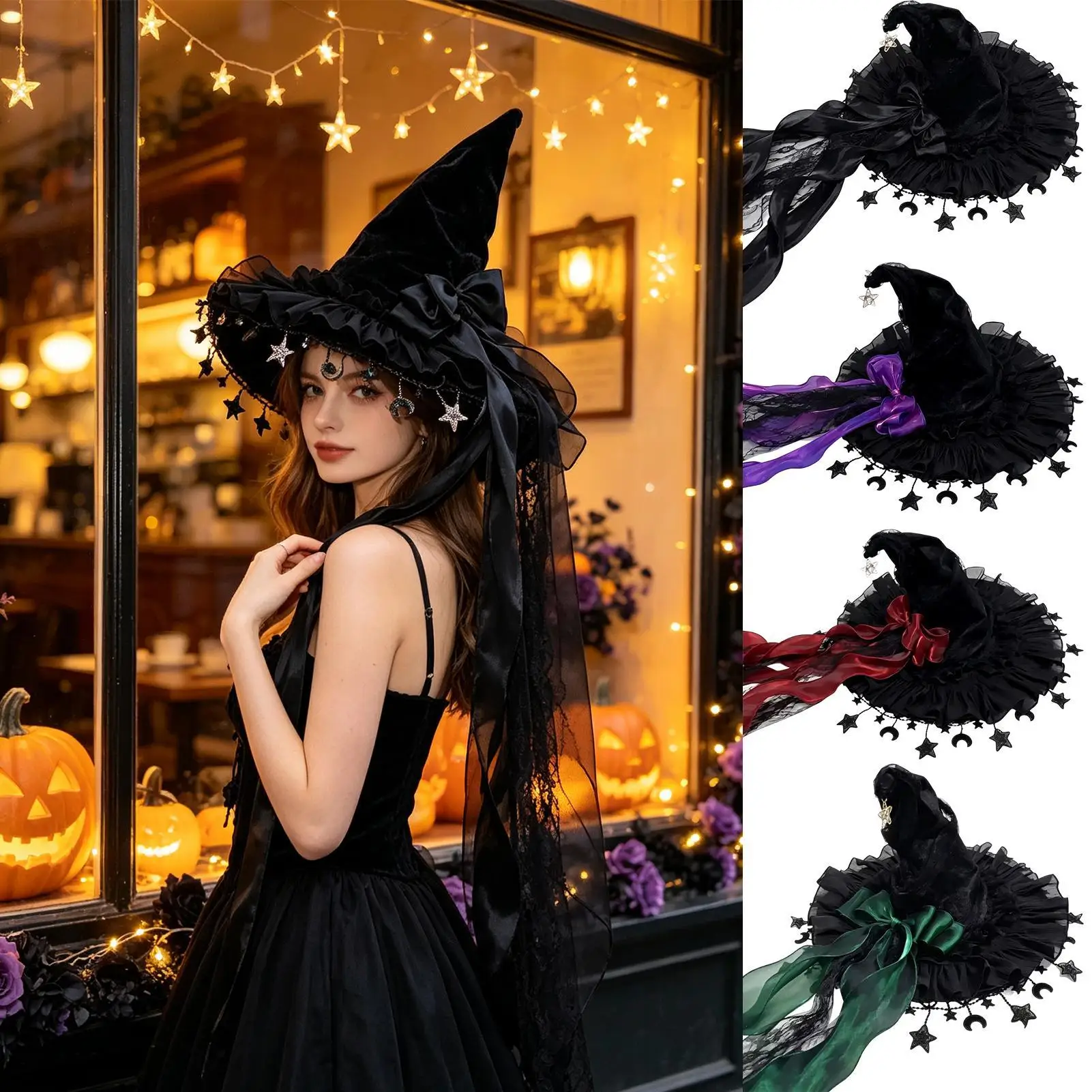 Fashionable Wide Brim Witch Hat Lace Trim Ruffle Brim Gothic Hat Gothic Dark Style Cosplay Costume Hat Cosplay Party