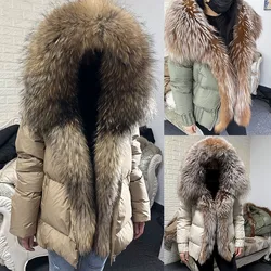 MAOMAOKONG-Doudoune en Duvet de Canard Blanc pour Femme, Col en Fourrure de Renard group Naturelle, Capuche, Manteau Bouffant, Optique, Luxe, Hiver 2024