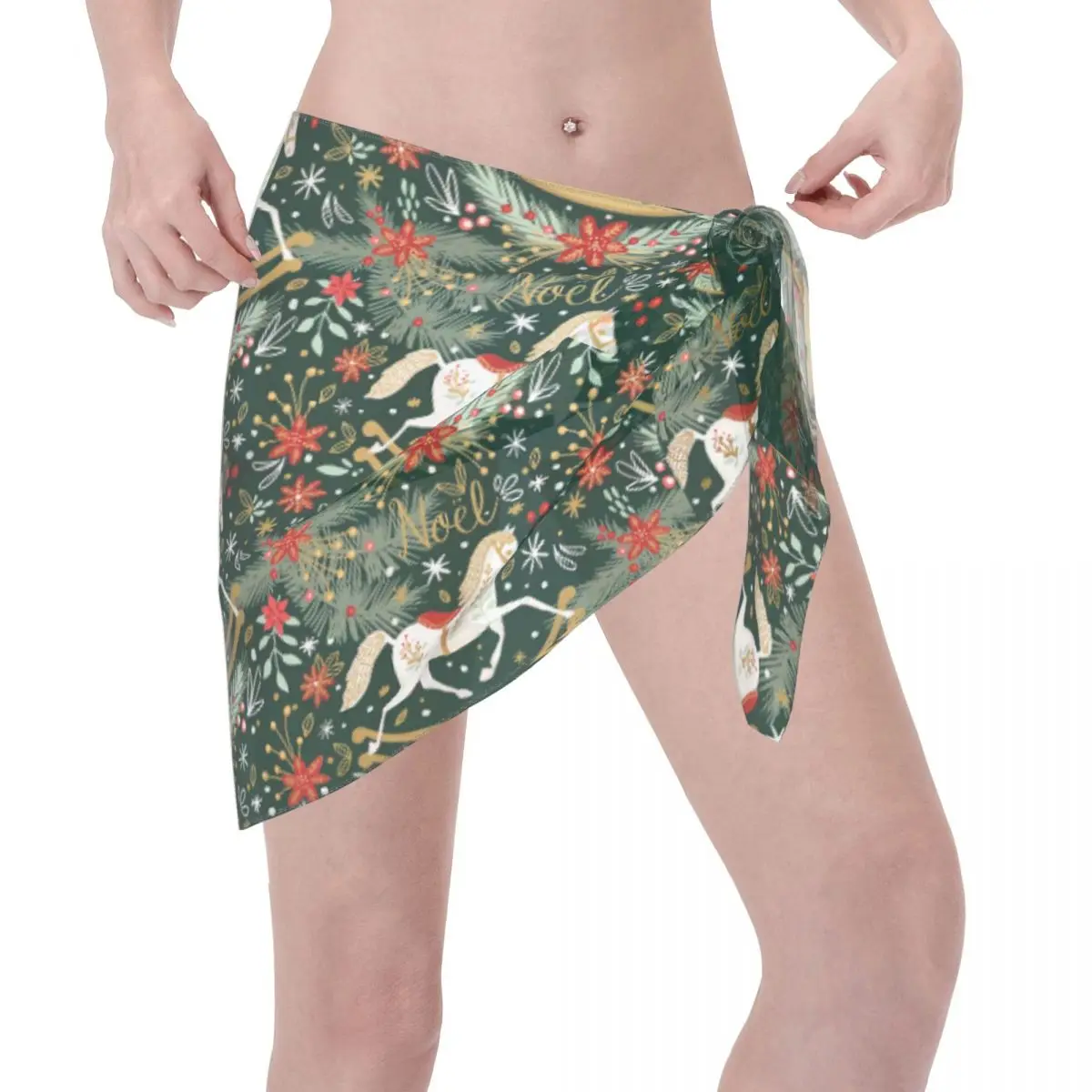 مخصص هزاز الحصان نويل هدية الكريسماس ملابس السباحة Coverups طباعة قصيرة بيكيني التفاف شير Coverups Sarong Coverups الشاطئ التفاف