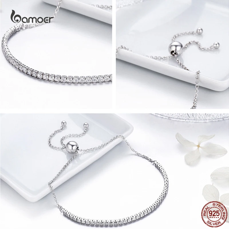 Bamoer 925 Sterling Silver Sparkling Pop 3 Colors Sweet College Style Bracelet Women Link Tennis Birthday Jewelry Gift SCB029 view 4