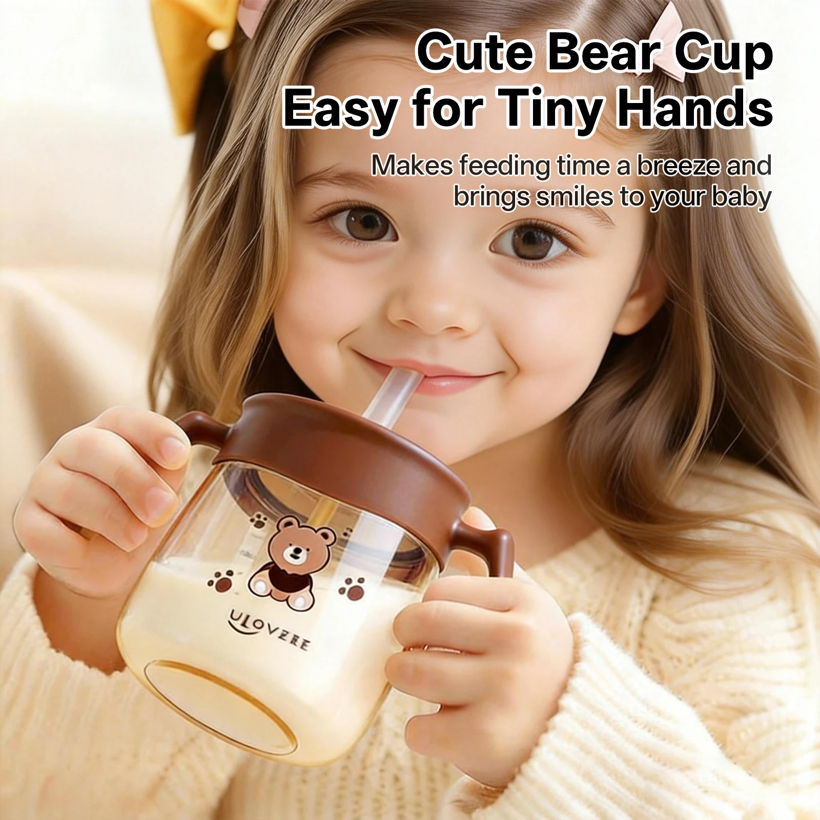 

330ML/11OZ PPSU Toddler Straw Cup with Handles Baby Milk Water Bottle Leakproof Training Drinking Cup