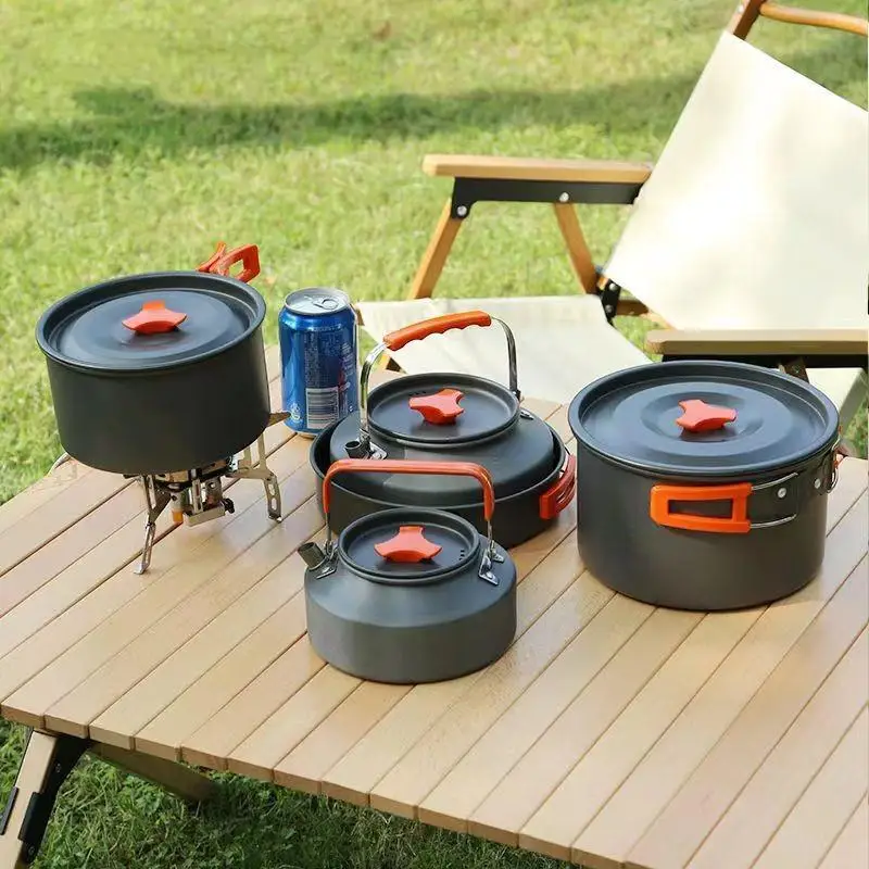 Outdoor Pots, Aluminum Alloy Material, Portable Convenient Storage, Frying Pot, Perfect For Outdoor Camping With Storage Bag