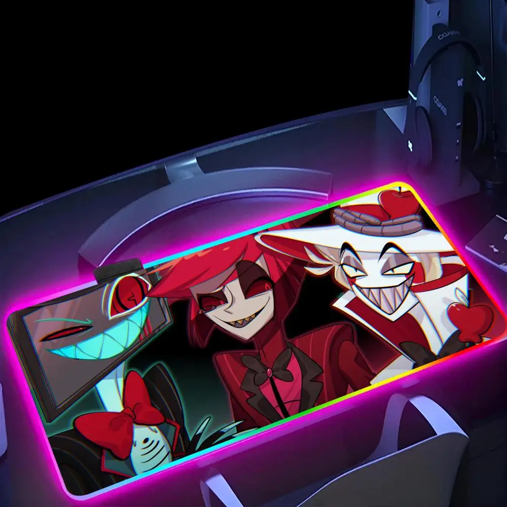 

H-Hazbin H-Hotels AlastorES Mouse video game Pad RGB Pc Mouse Pad Mousepad LED Glowing Mouse Mats Rubber Gaming Computer Mausepa
