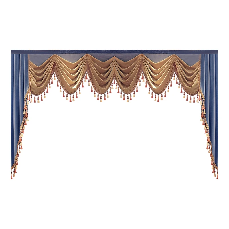 

1Pc Vintage European Two-Tone Swag Valance, Soft Velvet Fabric with Ornate Tassel Trim