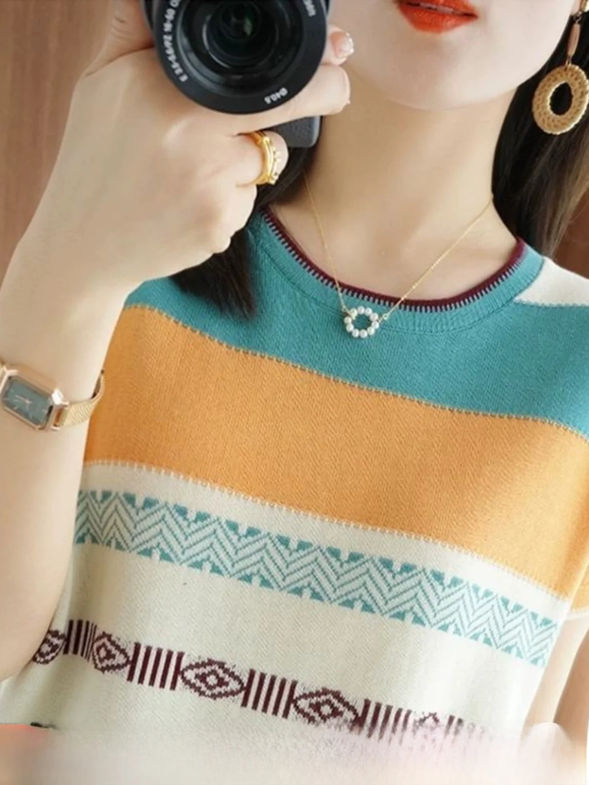 

Летняя трикотажная футболка в полоску ort Sve, женская футболка Colion Color из органического хлопка, свободный крой, пуловер с круглым вырезом, топ