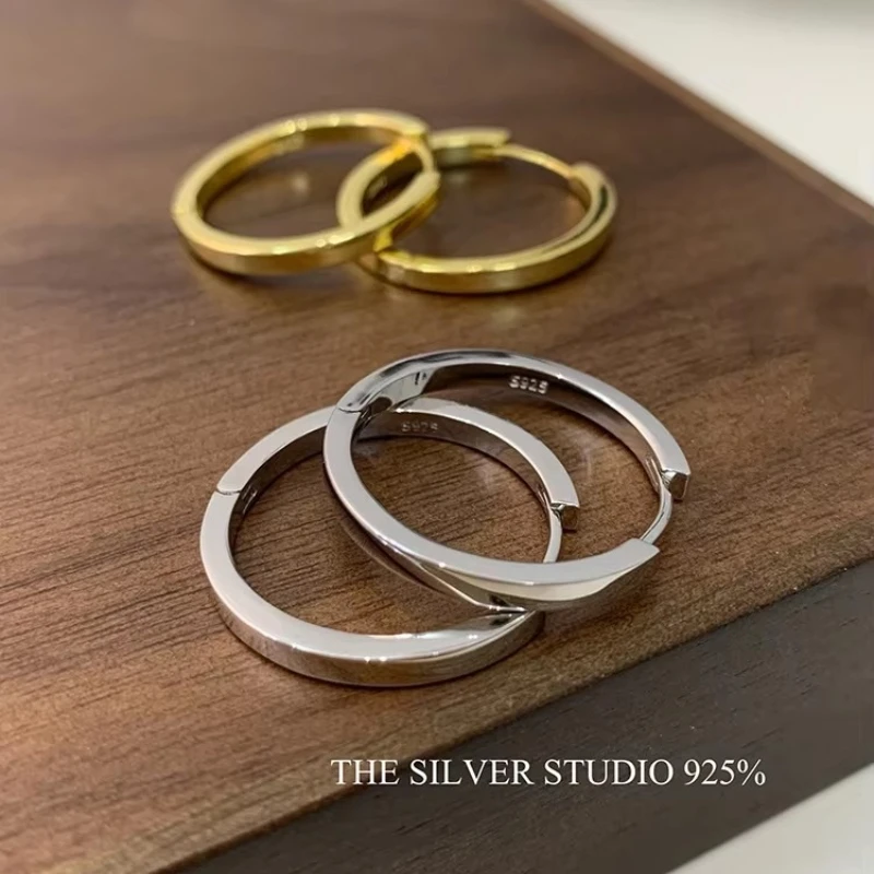 Fashion New Hot Sell Trendy 925 Sterling Silver Circle  Earrings for Women Real Silver Ear Hoop Initial Earrings view 2